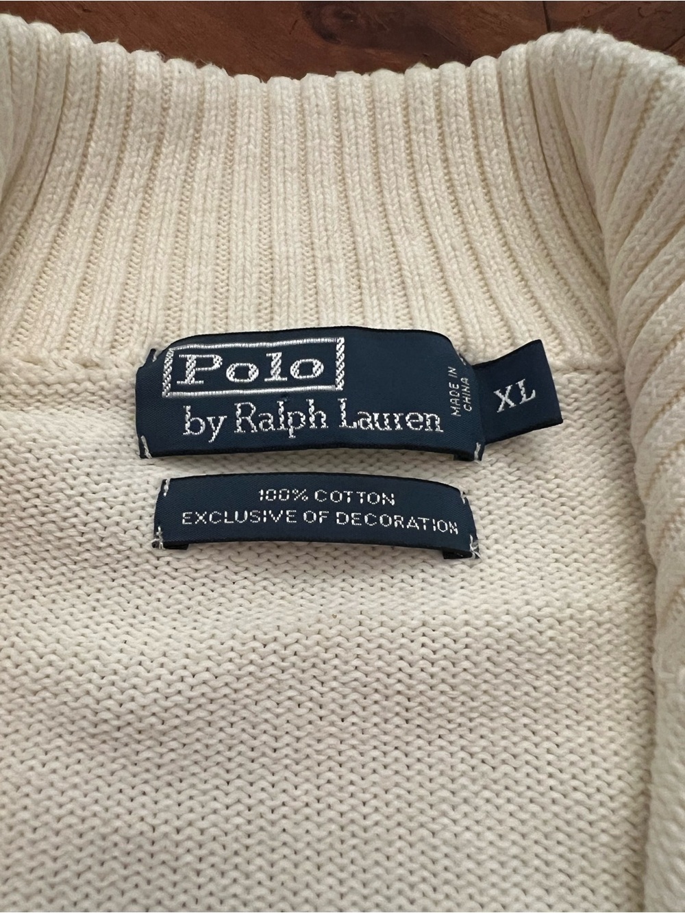 Ralph Lauren Cream Half-Zip Men’s Sweater with Polo Pony - Picture 3 of 5